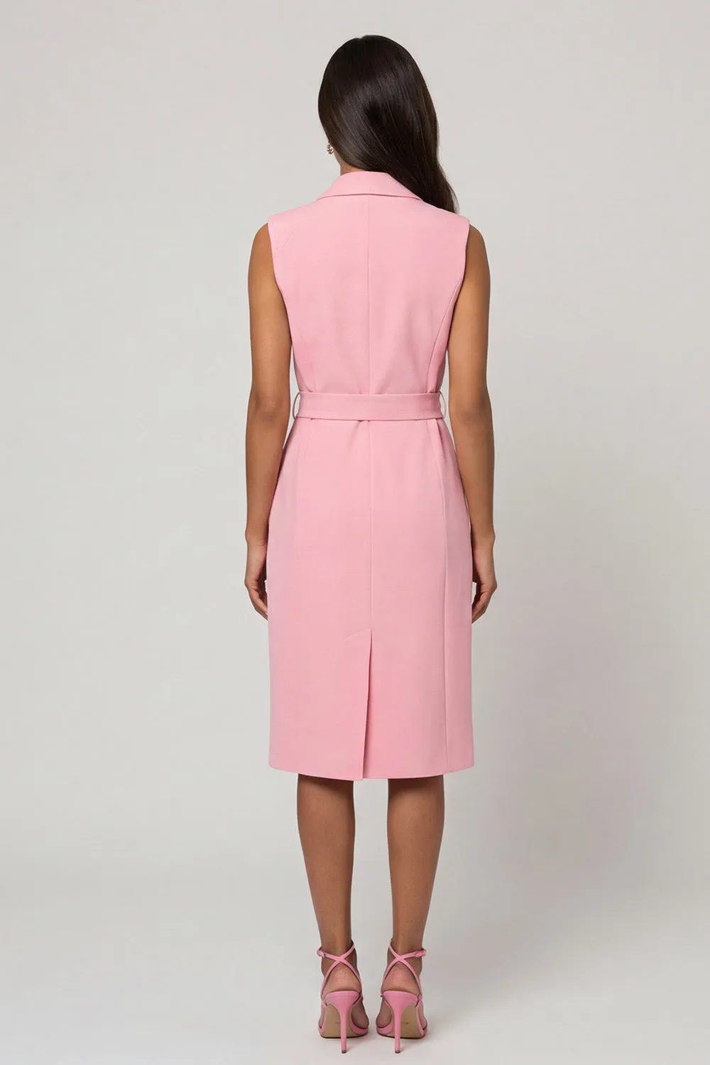 Pink Shawl Lapel Sheath Midi Work Dress with Belt sold by Zapaka product image thumbnail 2