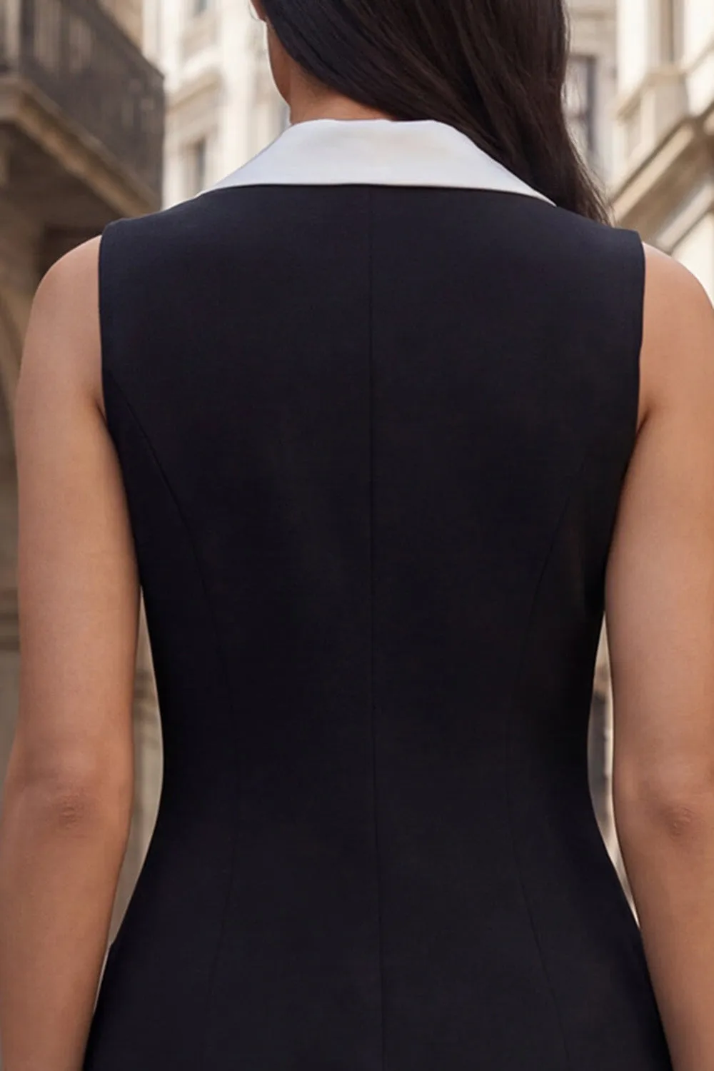 Black Notched Lapel Double-breasted Sheath Short Work Dress sold by Zapaka product image thumbnail 4