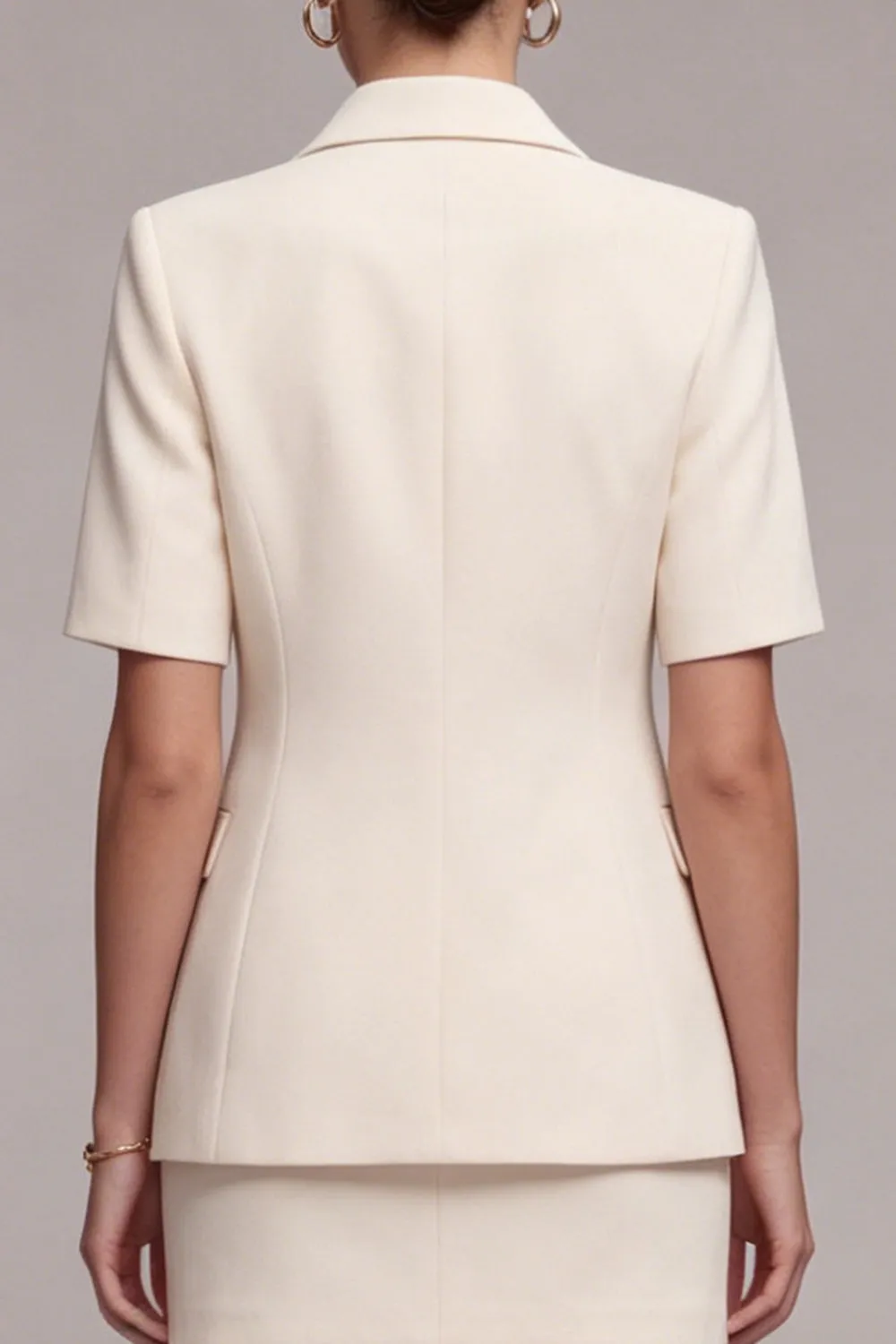 Ivory Half Sleeves 2 Piece Peak Lapel Single Breasted Business Dress sold by Zapaka product image thumbnail 4