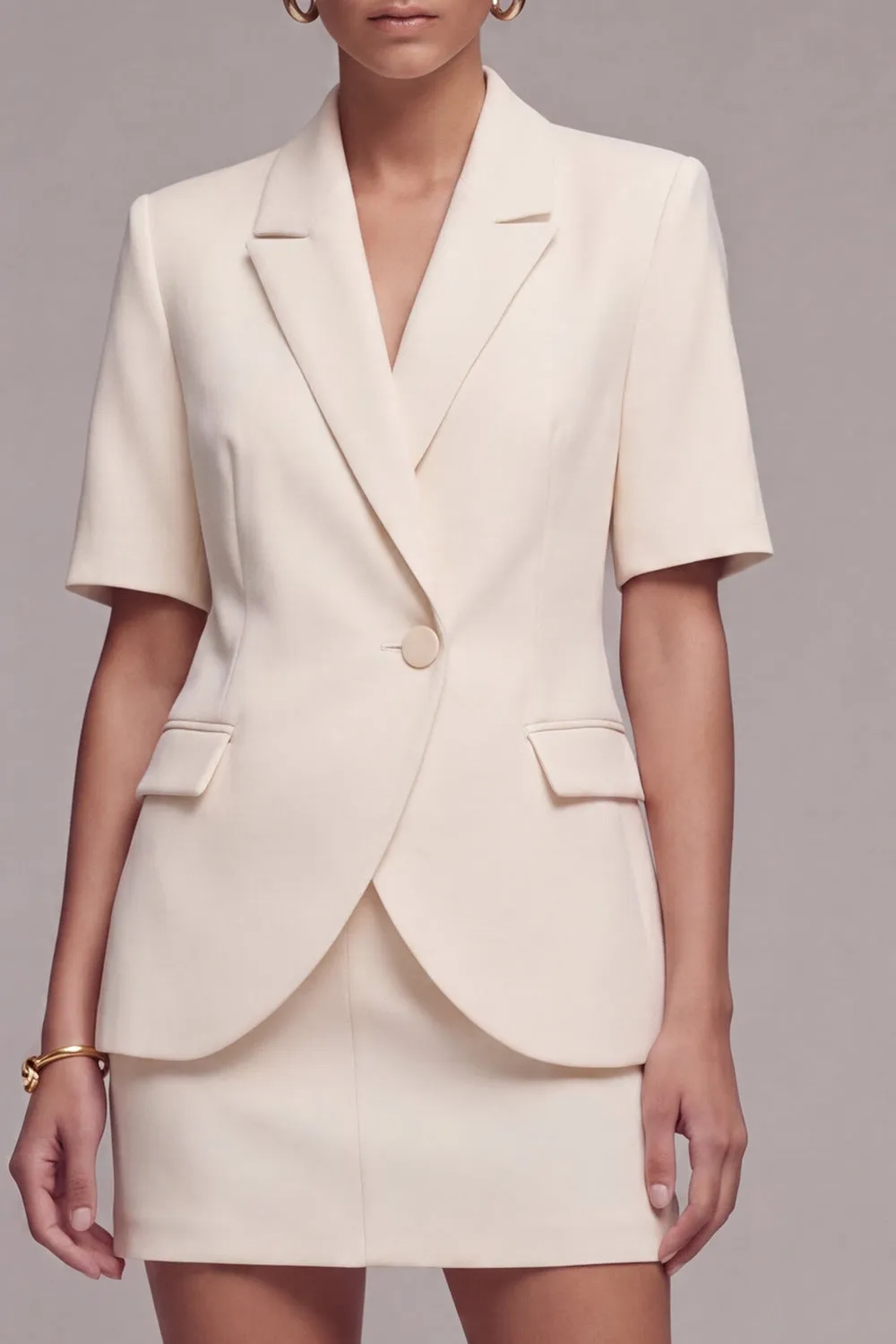Ivory Half Sleeves 2 Piece Peak Lapel Single Breasted Business Dress sold by Zapaka product image thumbnail 3