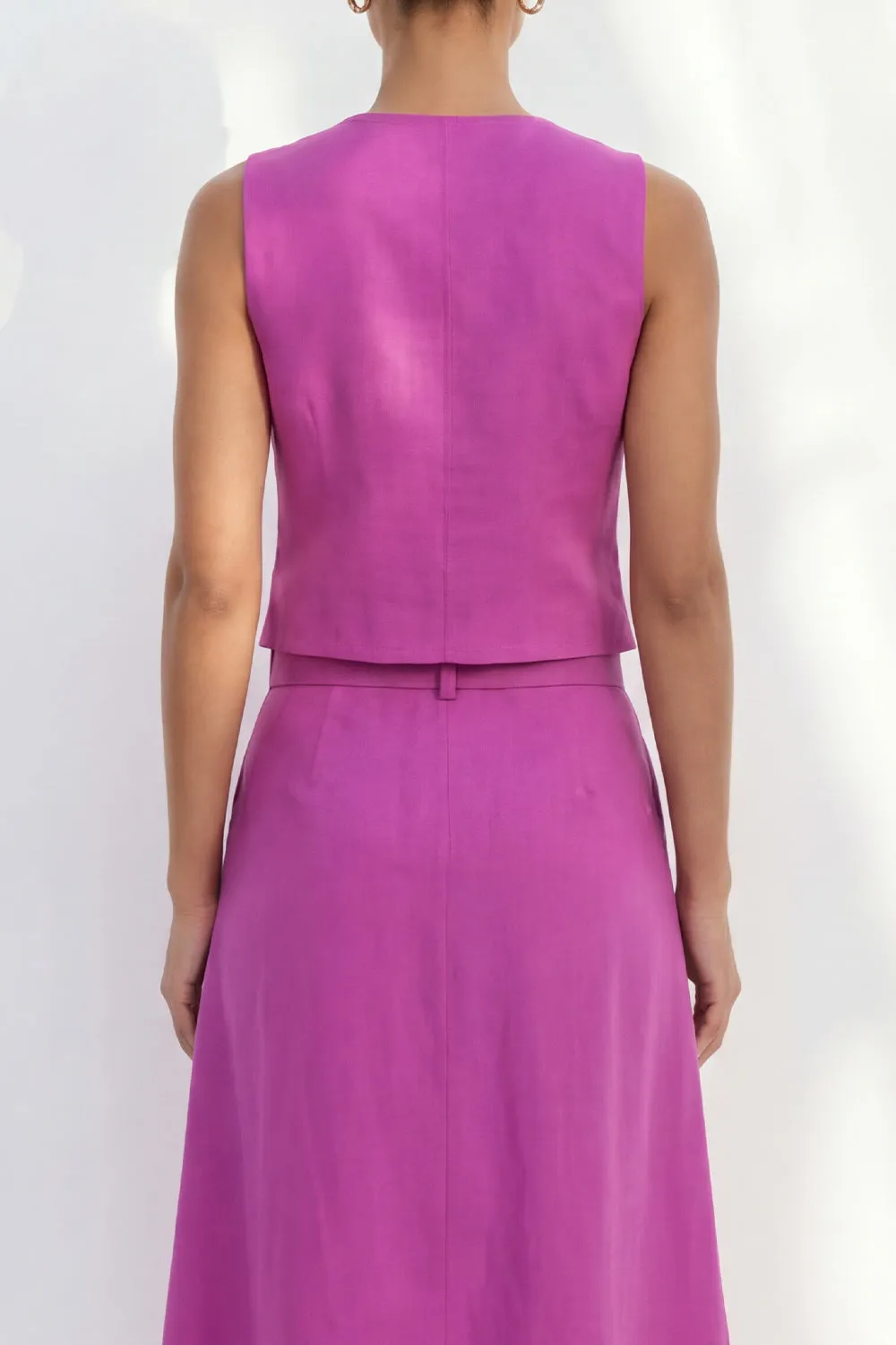 Fuchsia V-Neck Single Breasted Slim Fit Midi Work Dress with Belt sold by Zapaka product image thumbnail 4