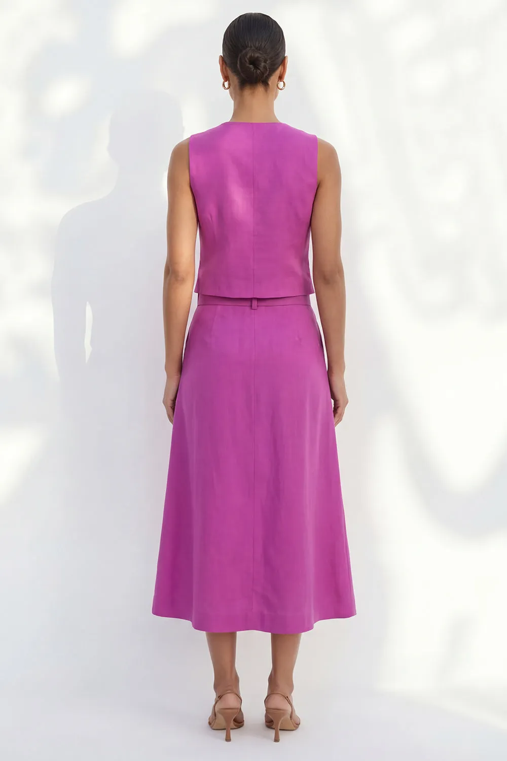 Fuchsia V-Neck Single Breasted Slim Fit Midi Work Dress with Belt sold by Zapaka product image thumbnail 2