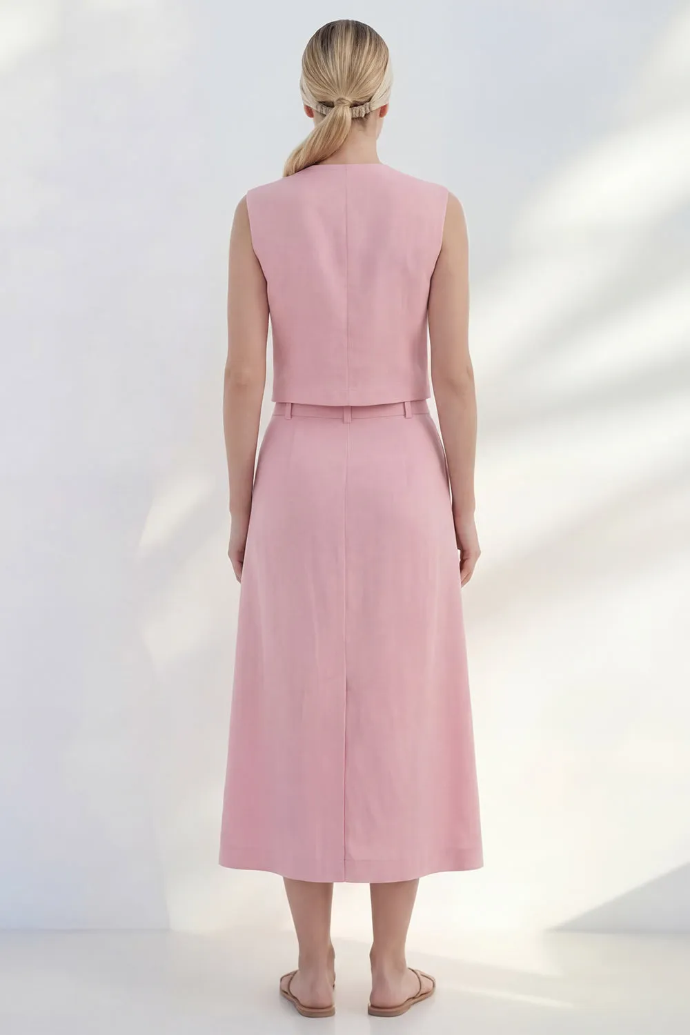 Pink V-Neck Double Breasted Midi Work Dress with Slit sold by Zapaka product image thumbnail 2