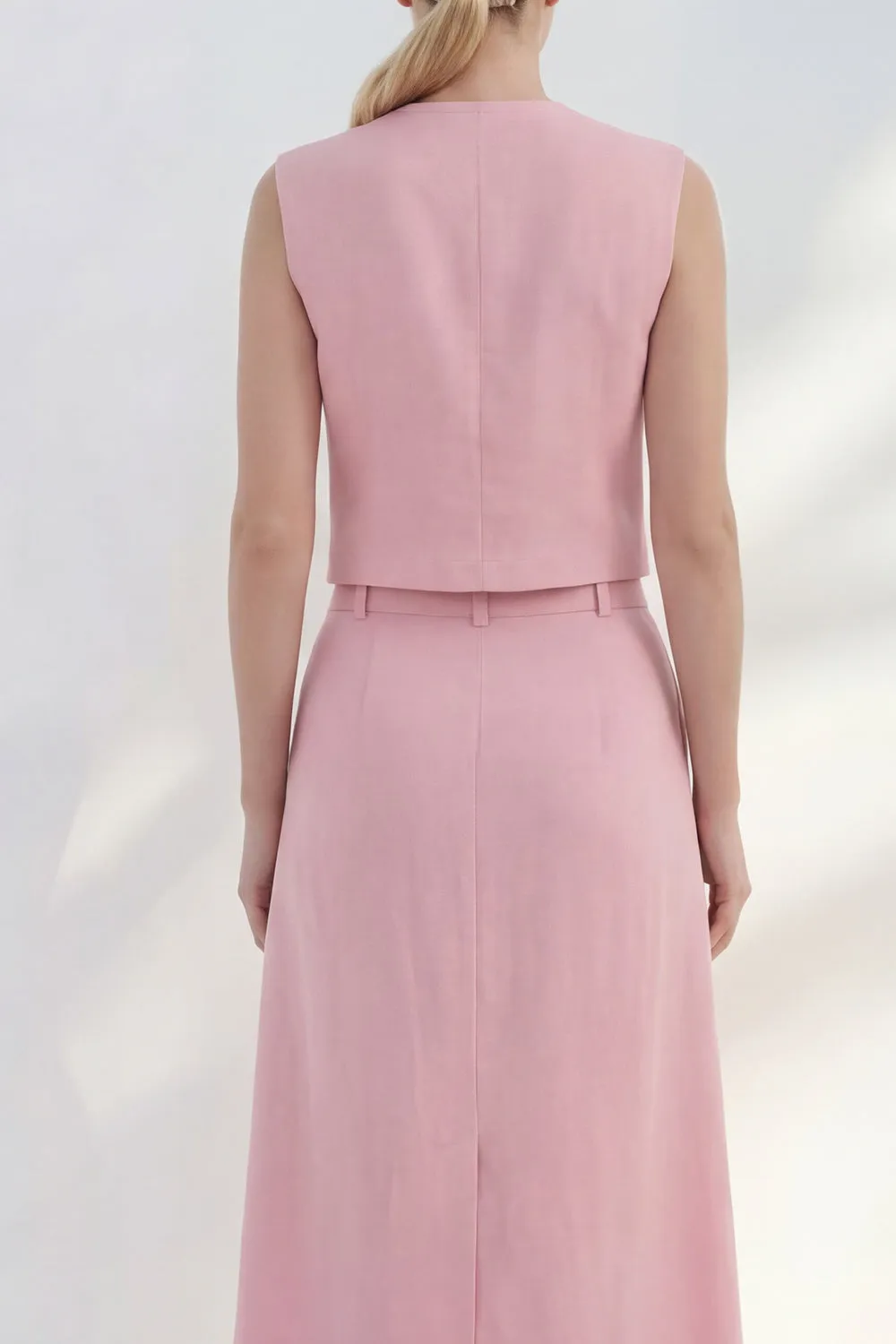 Pink V-Neck Double Breasted Midi Work Dress with Slit sold by Zapaka product image thumbnail 4