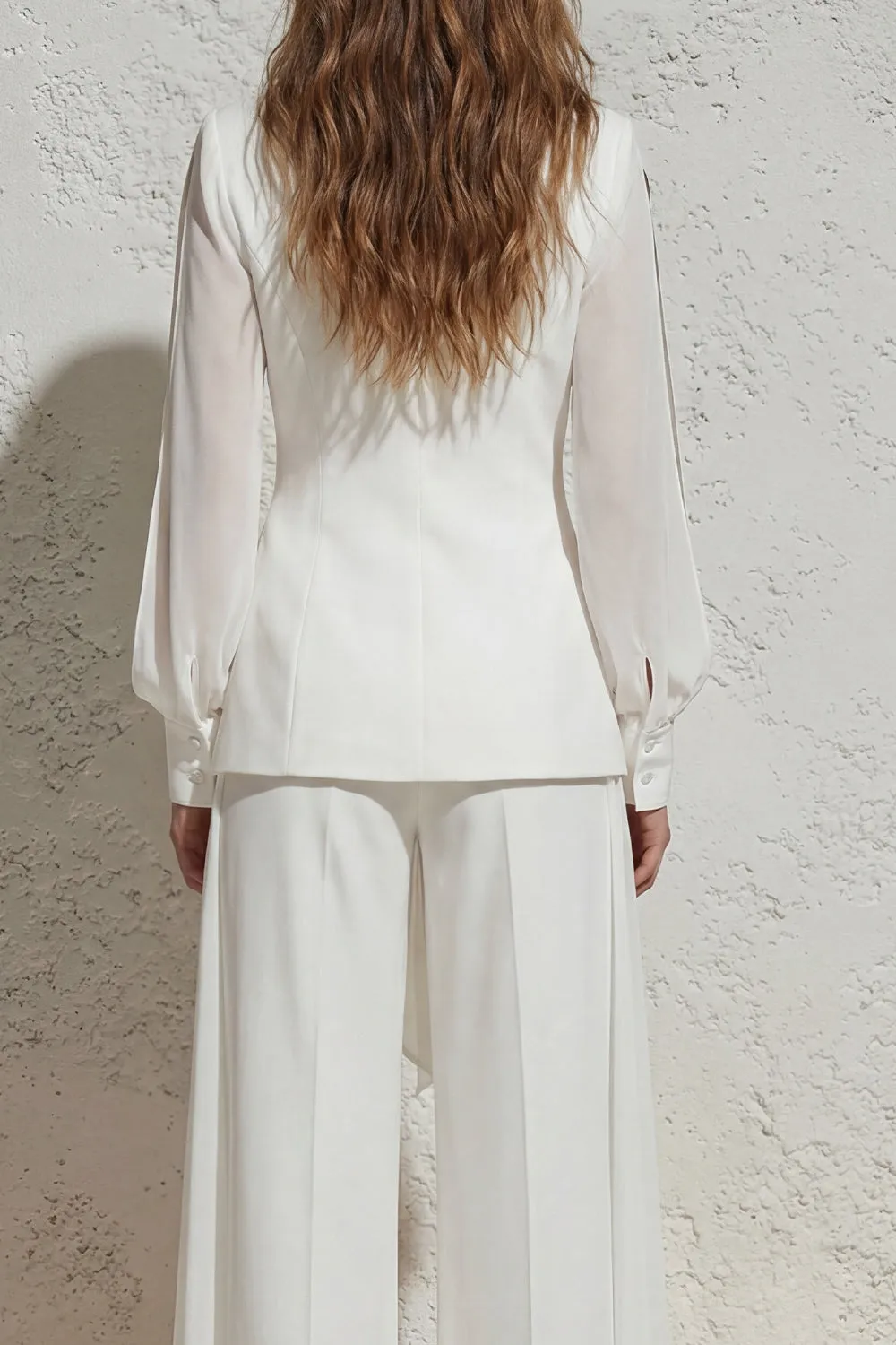 White Notched Lapel Ruched Slim Fit Long Women Suit with Bow sold by Zapaka product image thumbnail 4