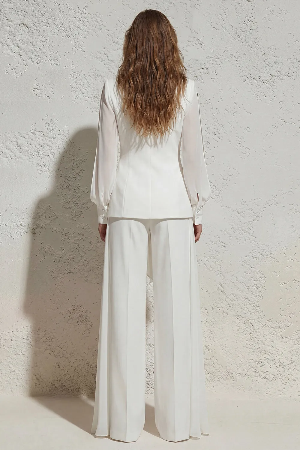 White Notched Lapel Ruched Slim Fit Long Women Suit with Bow sold by Zapaka product image thumbnail 2