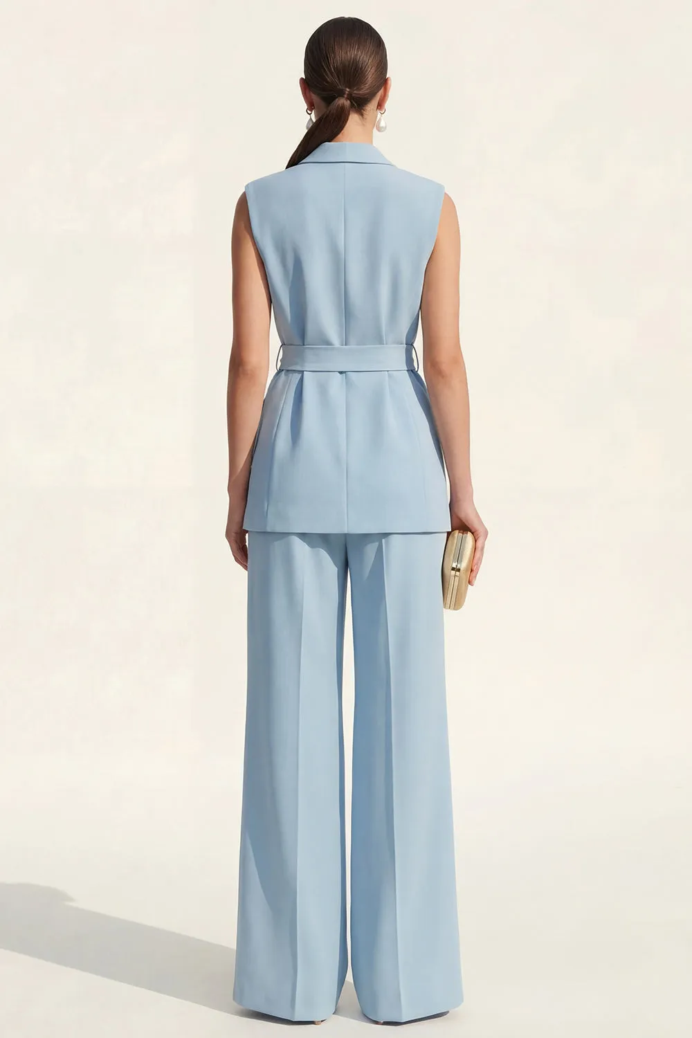 Shawl Lapel Blue 2-Piece Women Suits with Belt sold by Zapaka product image thumbnail 2