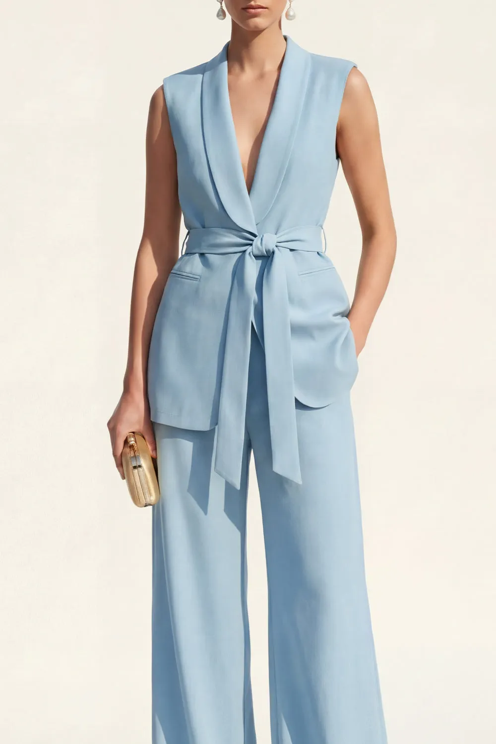 Shawl Lapel Blue 2-Piece Women Suits with Belt sold by Zapaka product image thumbnail 3