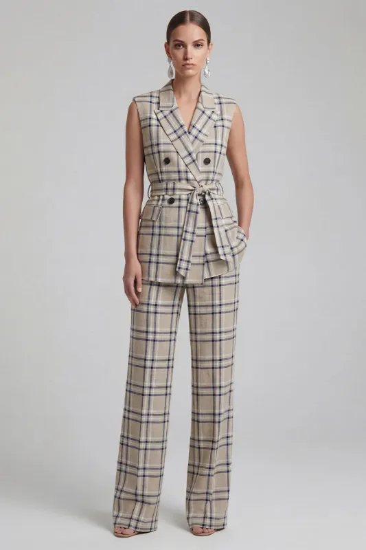 2-Piece Grey Grid Peak Lapel Double Breasted Women Suits made by Zapaka