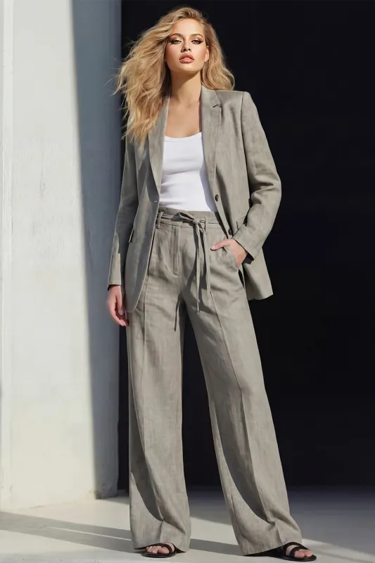 Grey 2-Piece Notched Lapel Women Suits with Pockets made by Zapaka