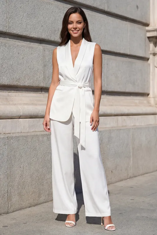 White Shawl Lapel 2-piece Women Suits with Belt made by Zapaka