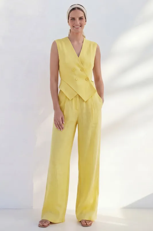 2 Piece Yellow Butter Shawl Lapel Double Breasted Business Suits with Pockets made by Zapaka