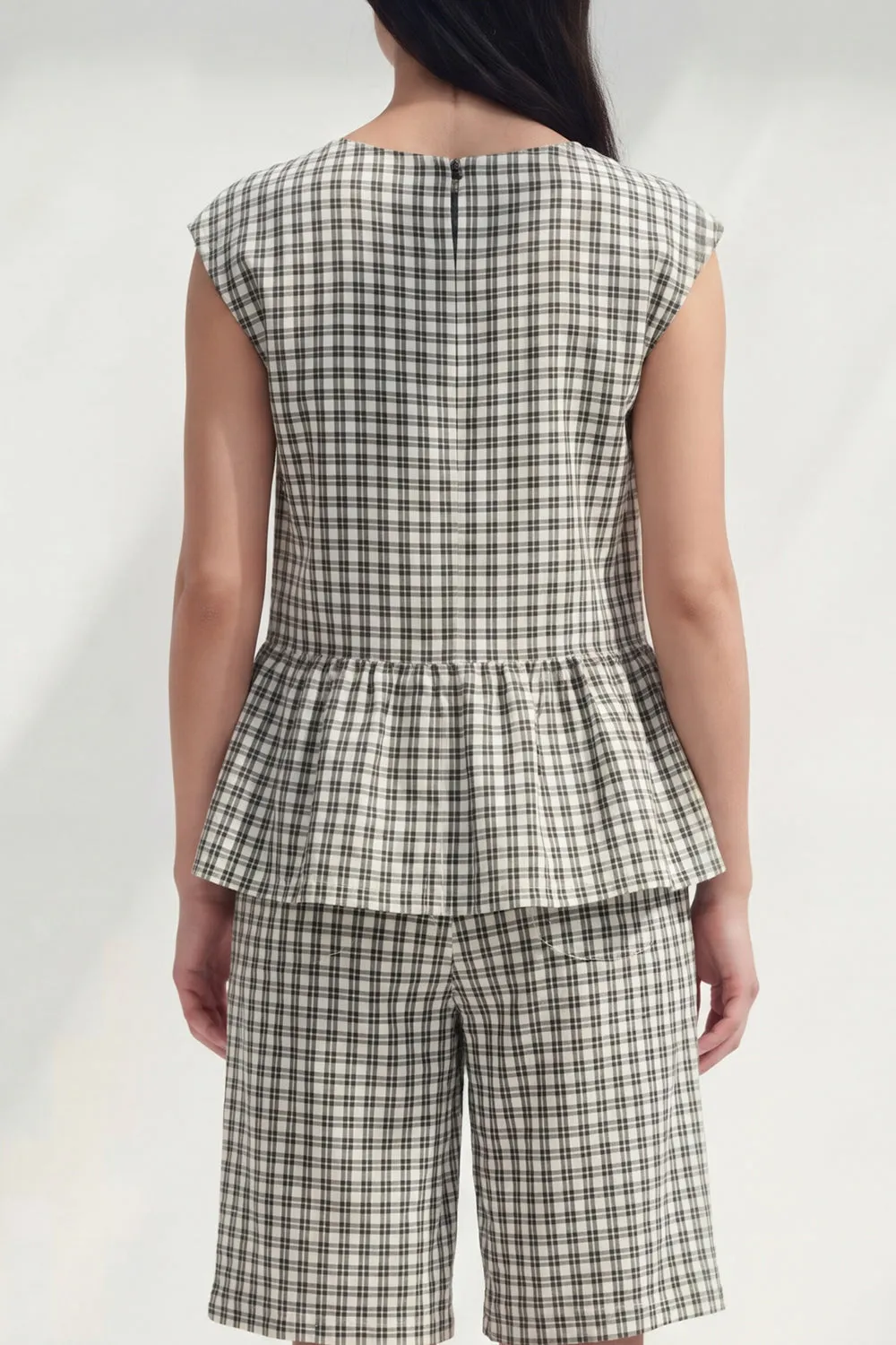 2 Piece Black and White Boat Neck Plaid Business Suits with Ruffles sold by Zapaka product image thumbnail 3