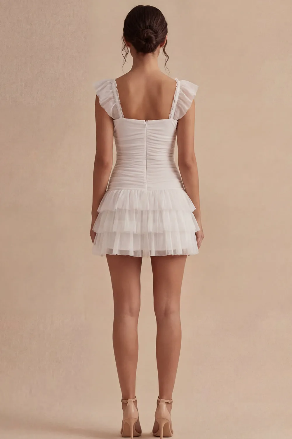 White Square Neck Short Ruched A Line Graduation Dress with Ruffles sold by Zapaka product image thumbnail 2