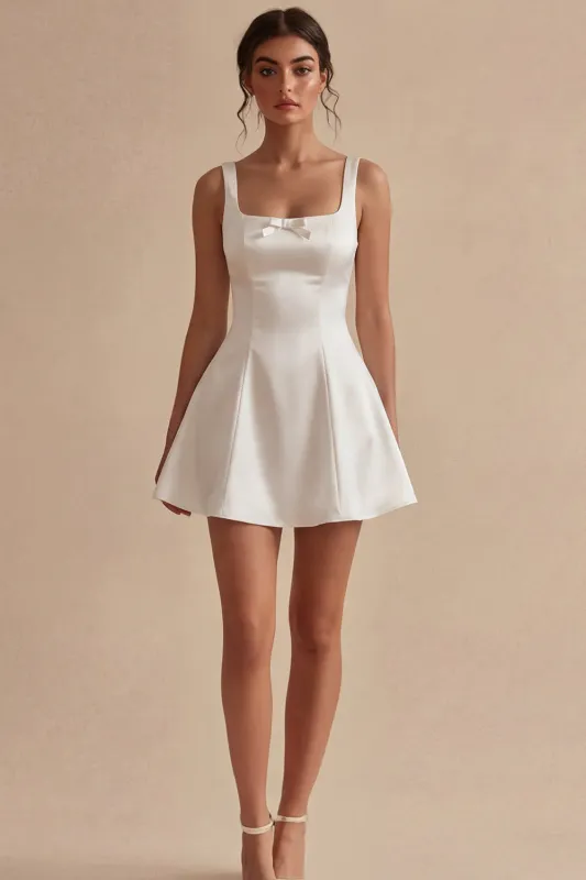 White Square Neck A Line Short Graduation Dress made by Zapaka