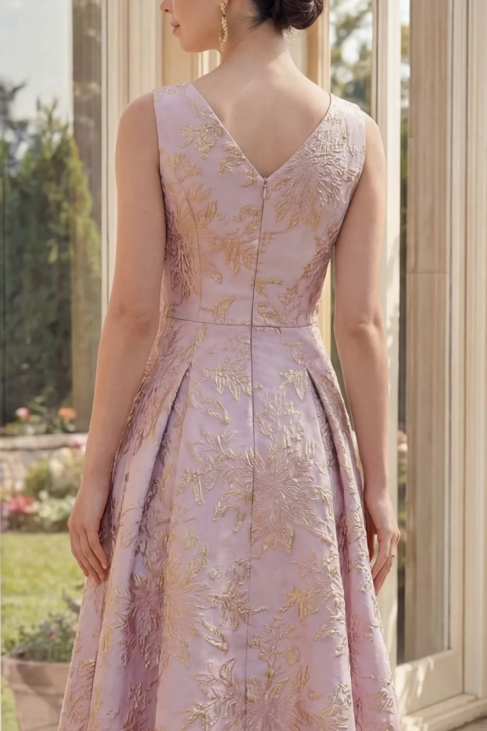 Dusty Lilac A Line Jacquard Boat Neck Midi Floral Dress sold by Zapaka product image thumbnail 4