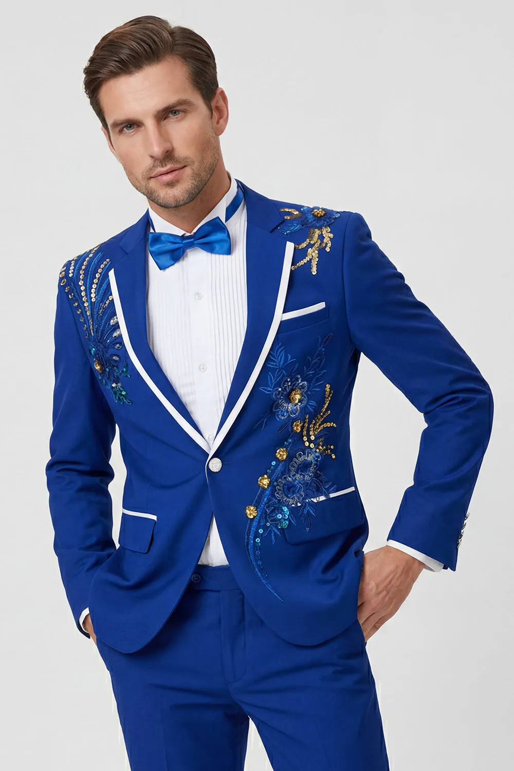 Blue One Button Notch Lapel Beaded Men's Prom Suits sold by Zapaka product image thumbnail 2