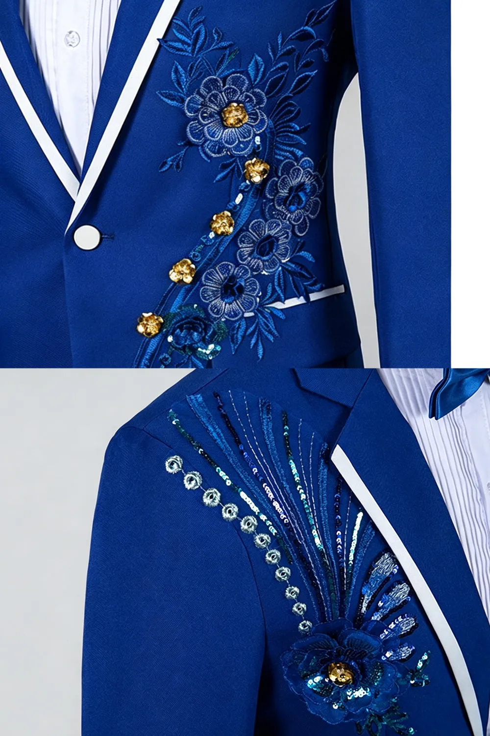 Blue One Button Notch Lapel Beaded Men's Prom Suits sold by Zapaka product image thumbnail 4