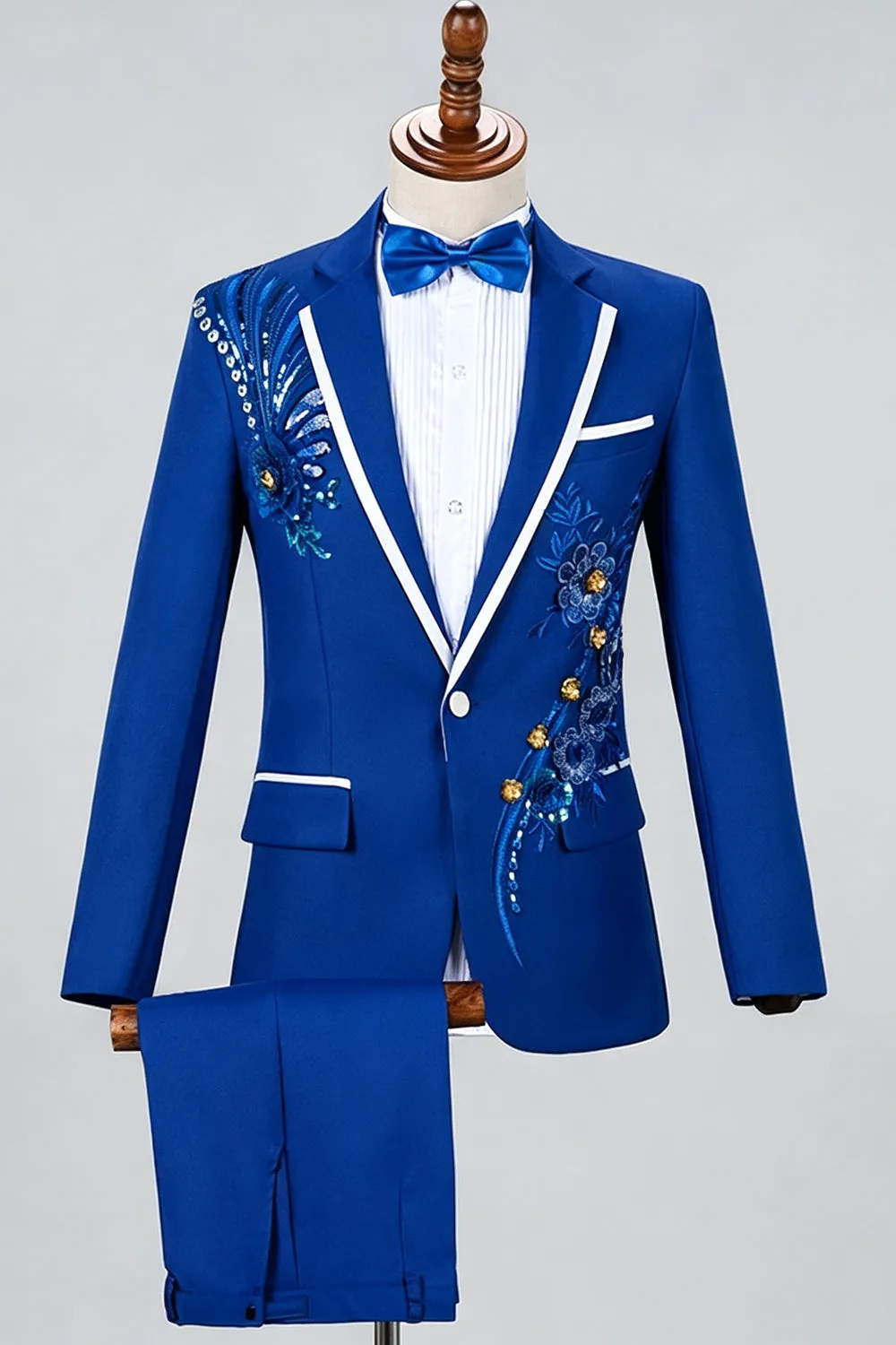 Blue One Button Notch Lapel Beaded Men's Prom Suits sold by Zapaka product image thumbnail 3