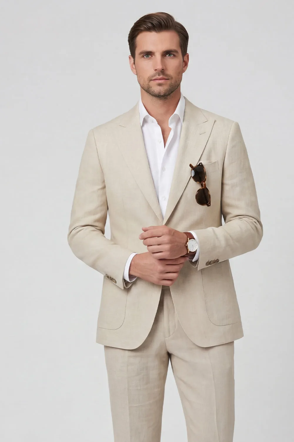 Sky Blue Peak Lapel One Button 2 Piece Linen Blend Men's Wedding Suits sold by Zapaka product image thumbnail 4