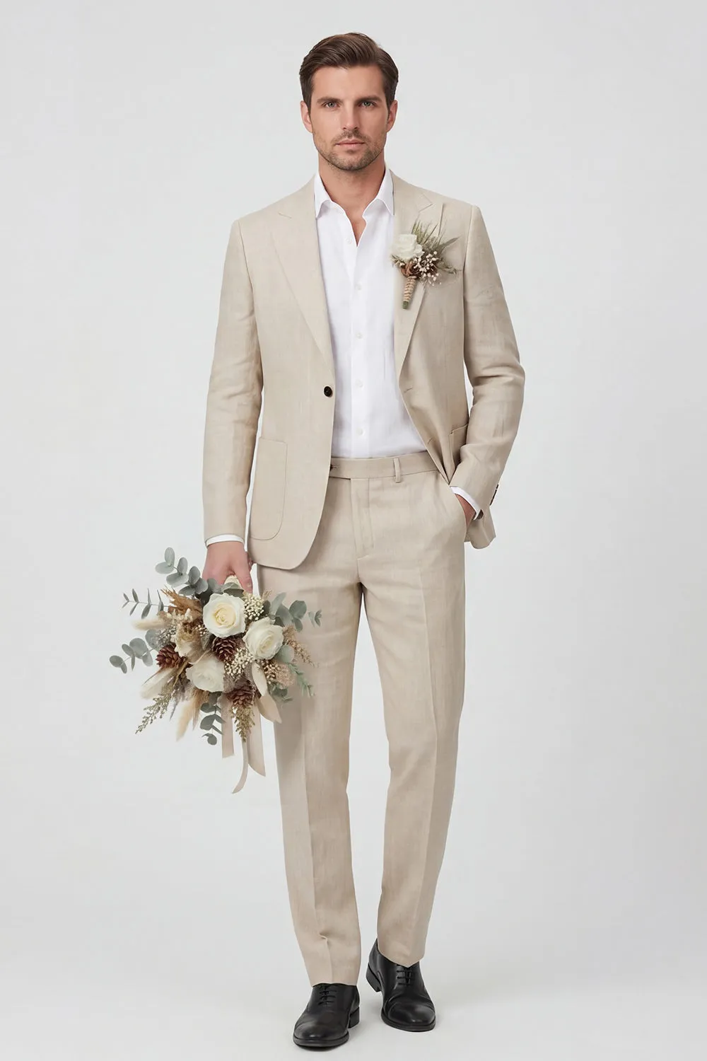 Sky Blue Peak Lapel One Button 2 Piece Linen Blend Men's Wedding Suits sold by Zapaka product image thumbnail 2