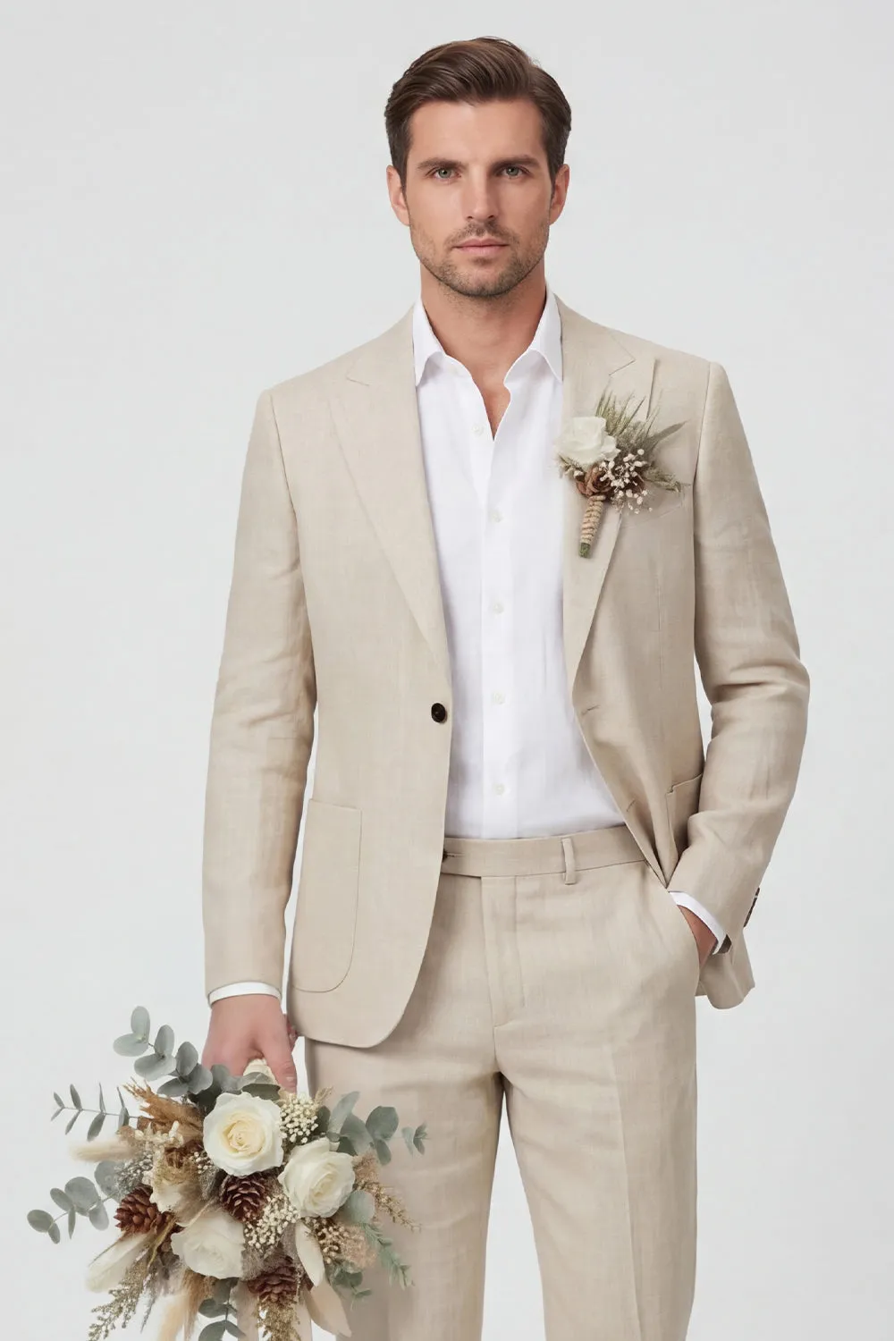 Sky Blue Peak Lapel One Button 2 Piece Linen Blend Men's Wedding Suits sold by Zapaka product image thumbnail 3