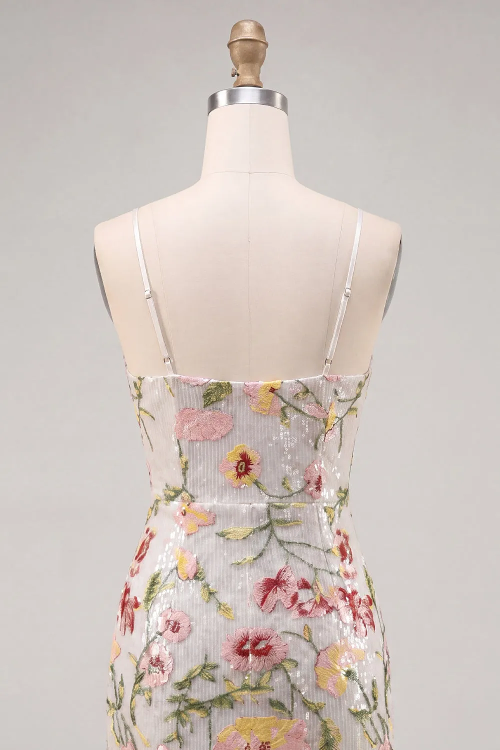 Sparkly Ivory Spaghetti Straps Bodycon Floral Sequins Homecoming Dress sold by Zapaka product image thumbnail 2