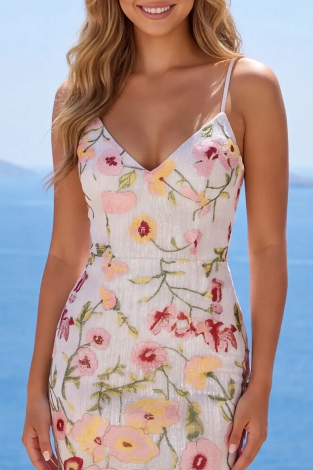 Sparkly Ivory Spaghetti Straps Bodycon Floral Sequins Homecoming Dress sold by Zapaka product image thumbnail 5