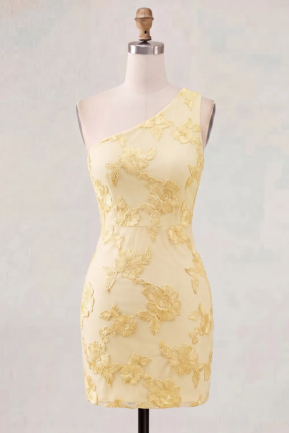 One Shoulder Yellow Bodycon Floral Homecoming Dress sold by Zapaka