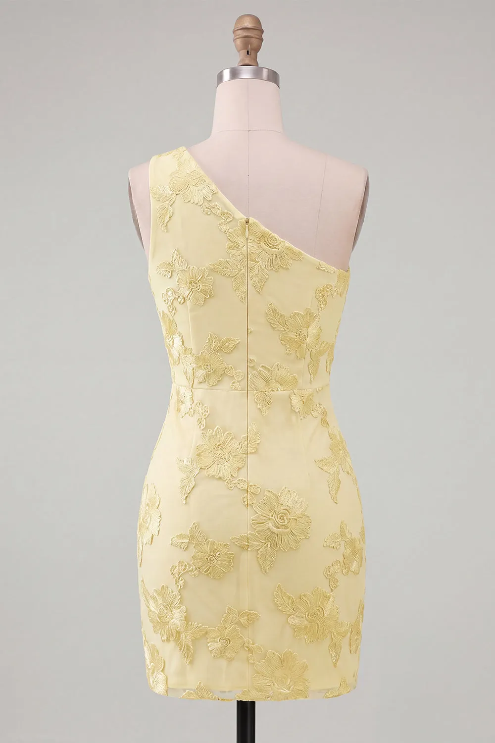 One Shoulder Yellow Bodycon Floral Homecoming Dress sold by Zapaka product image thumbnail 2