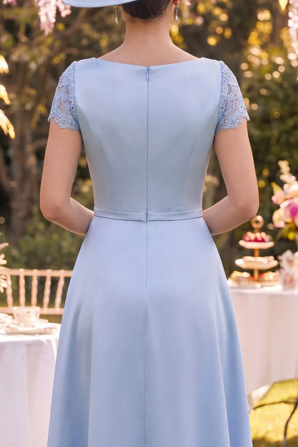 A-Line Blue Round Neck Floral Midi Mother of the Bride Dress sold by Zapaka product image thumbnail 4