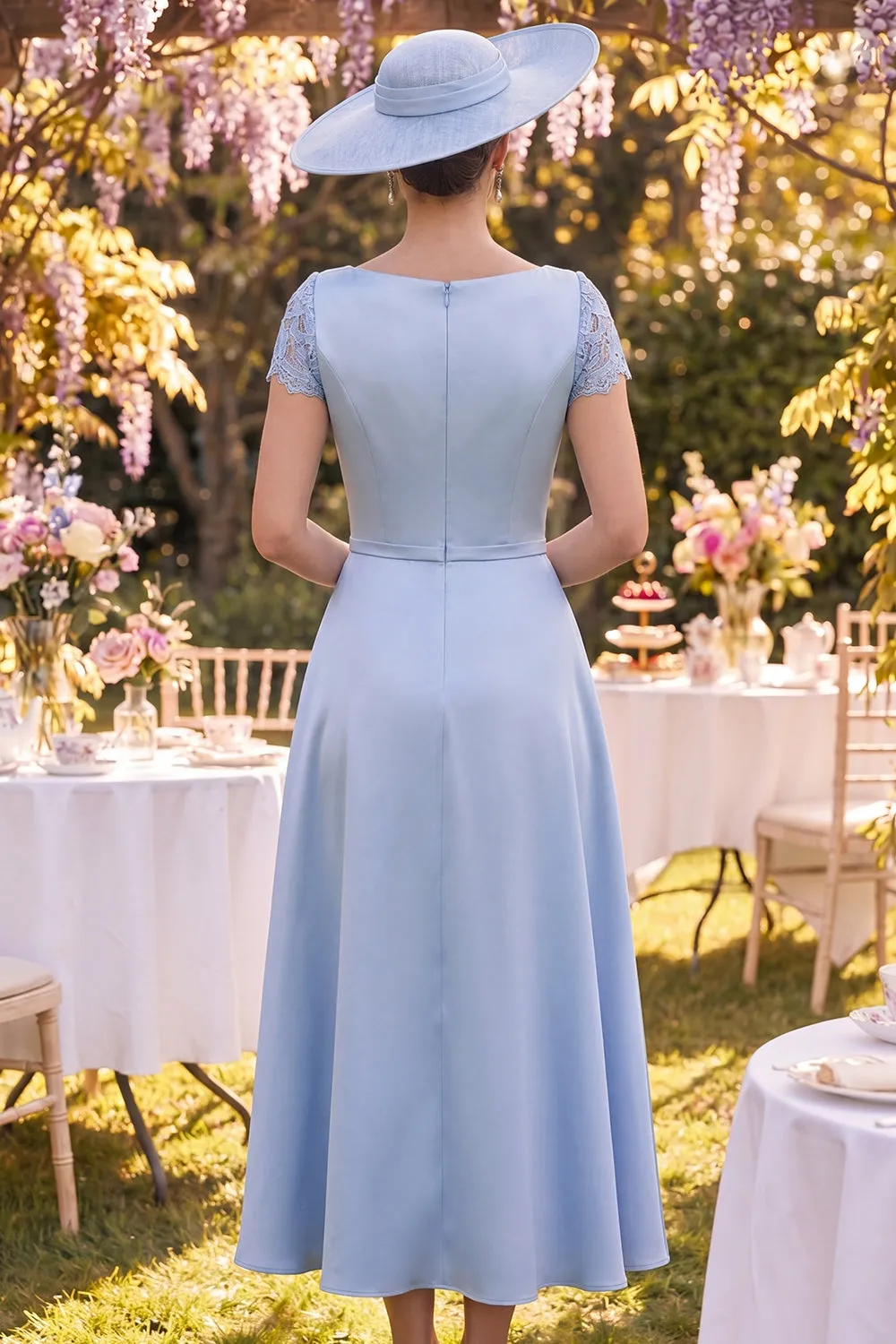 A-Line Blue Round Neck Floral Midi Mother of the Bride Dress sold by Zapaka product image thumbnail 2