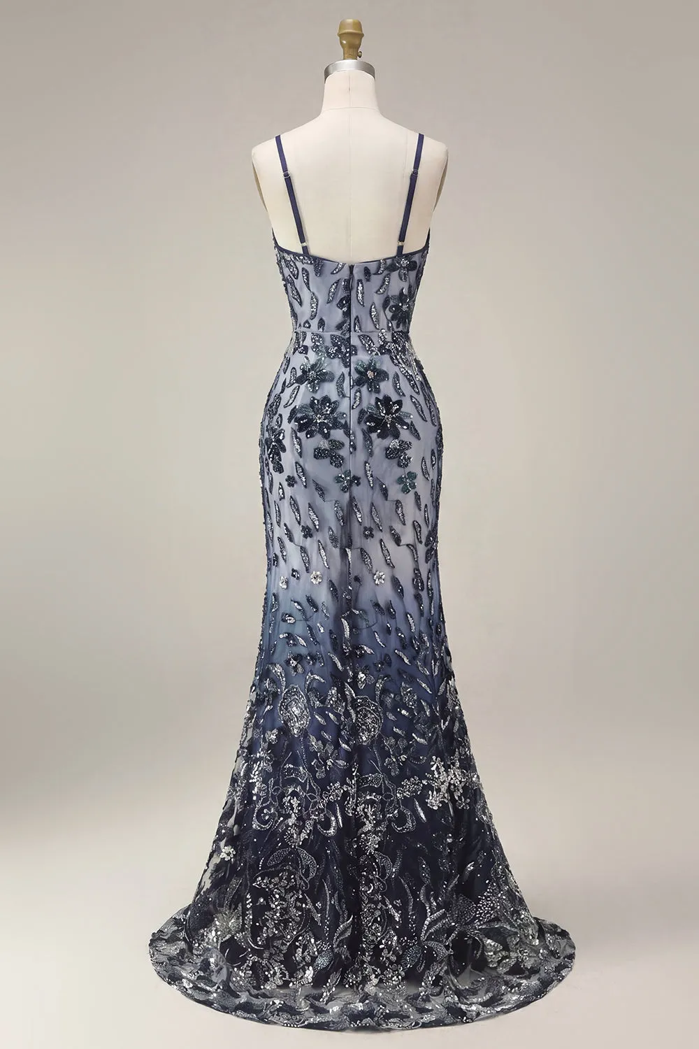 Floral Embroidery Ombre Sequin Long Prom Dress with Tulle Shawl sold by Zapaka product image thumbnail 2