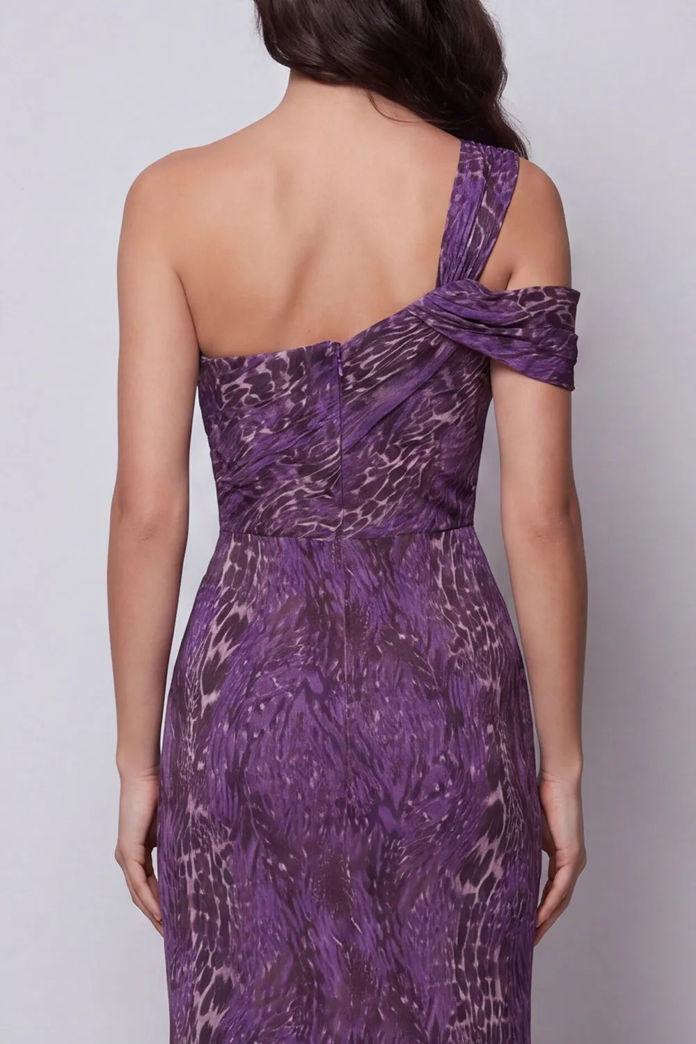 One Shoulder Mermaid Purple Chiffon Long Formal Dress sold by Zapaka product image thumbnail 4