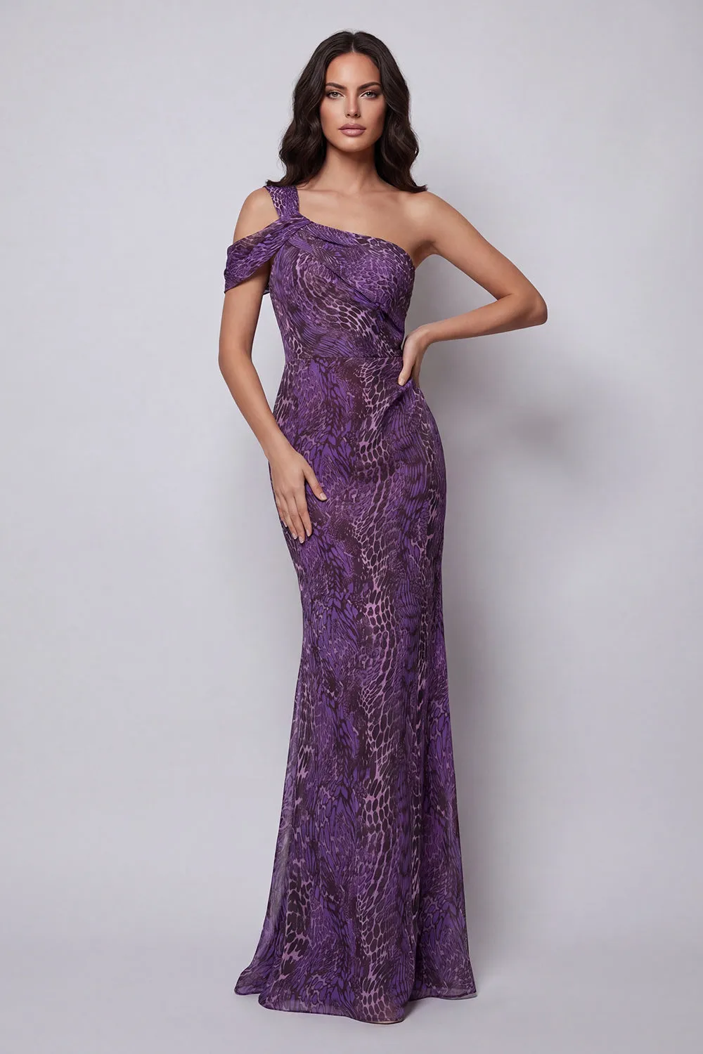One Shoulder Mermaid Purple Chiffon Long Formal Dress sold by Zapaka