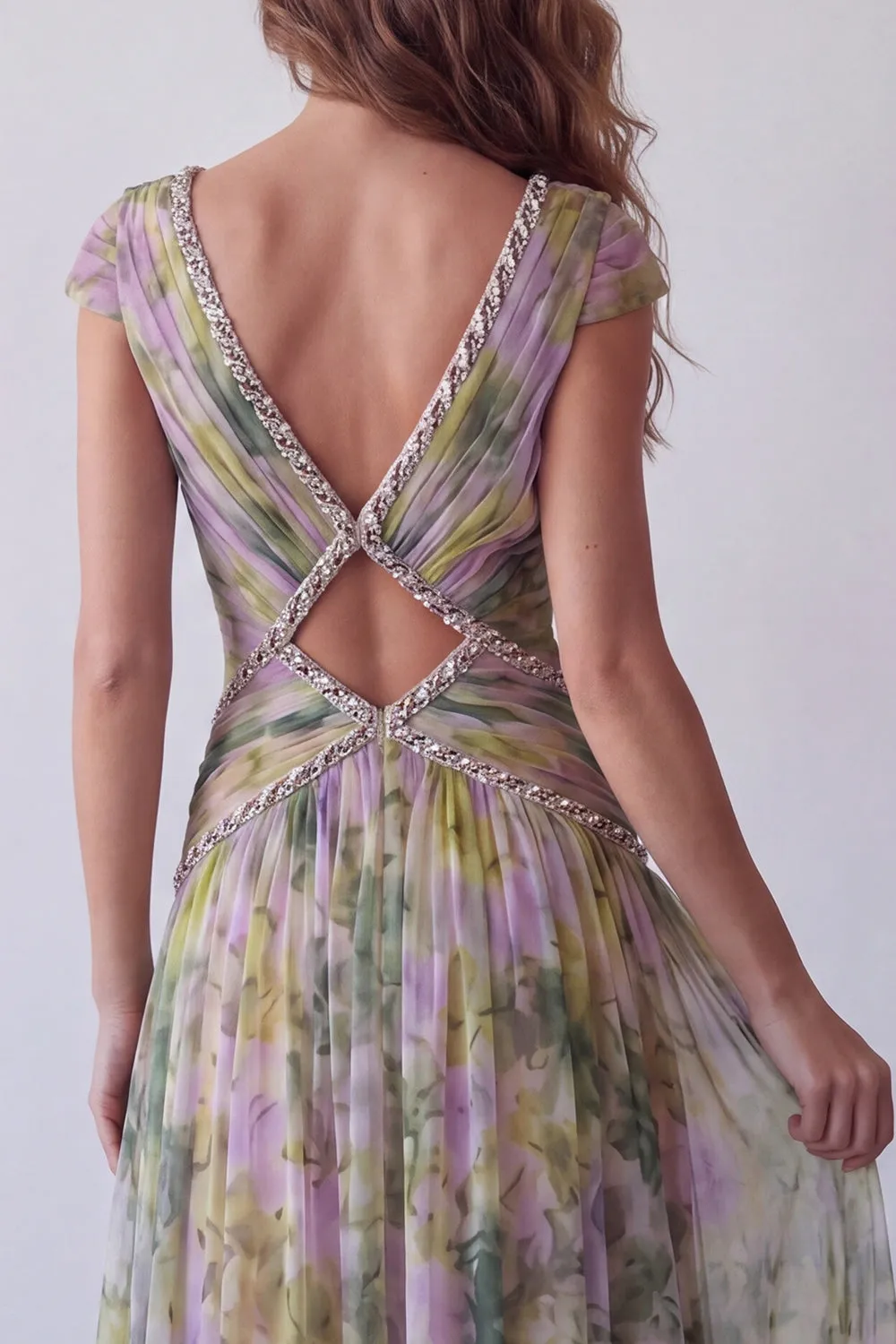Chiffon Dusty Sage A-Line V-Neck Ruched Long Formal Dress sold by Zapaka product image thumbnail 4