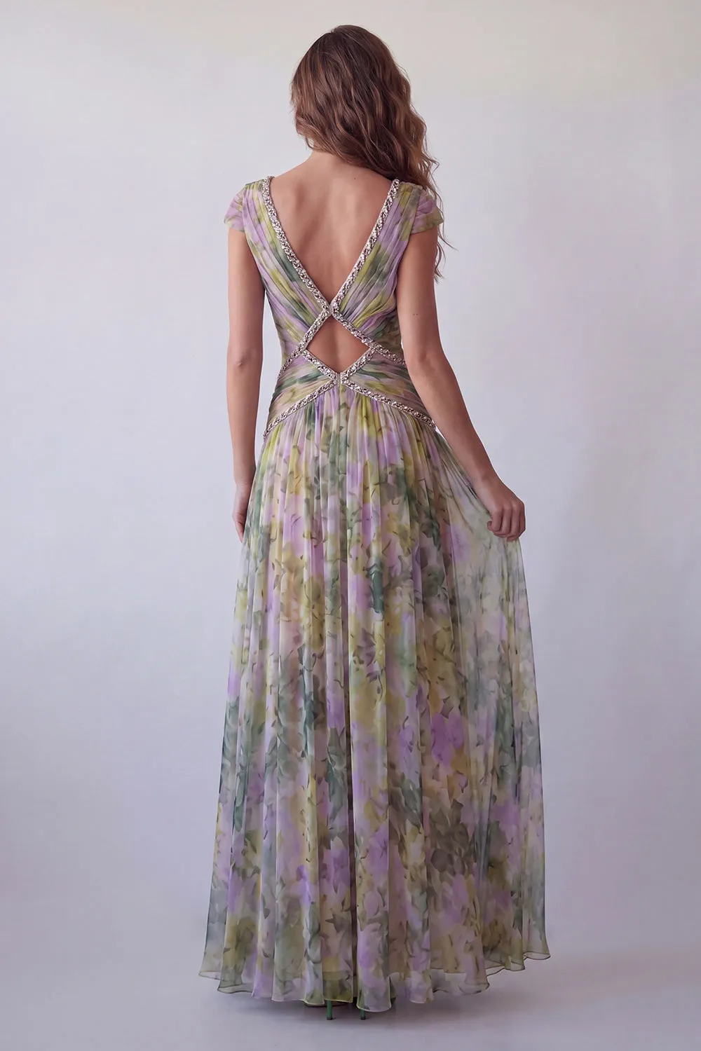 Chiffon Dusty Sage A-Line V-Neck Ruched Long Formal Dress sold by Zapaka product image thumbnail 2