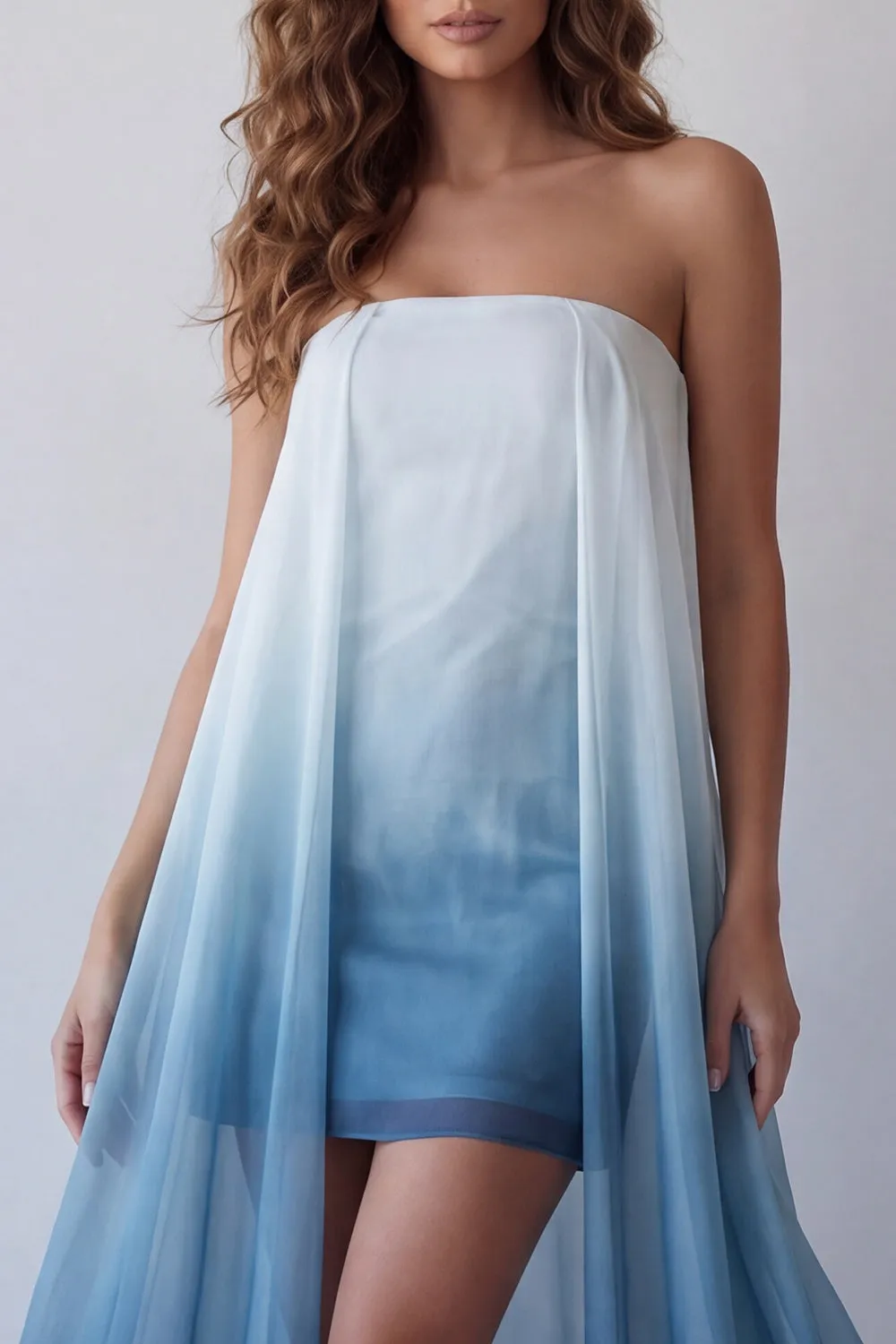 Lake Blue Chiffon Strapless Bodycon Mini Formal Dress sold by Zapaka product image thumbnail 4