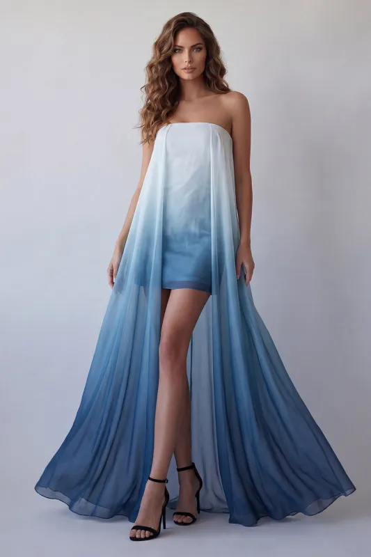 Lake Blue Chiffon Strapless Bodycon Mini Formal Dress made by Zapaka