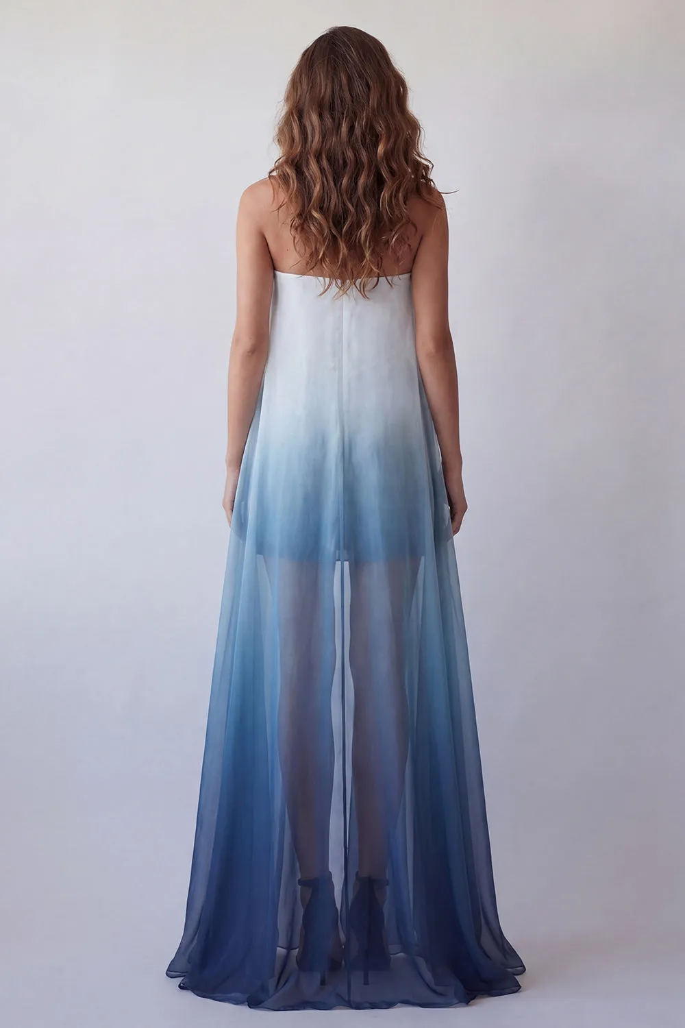Lake Blue Chiffon Strapless Bodycon Mini Formal Dress sold by Zapaka product image thumbnail 3