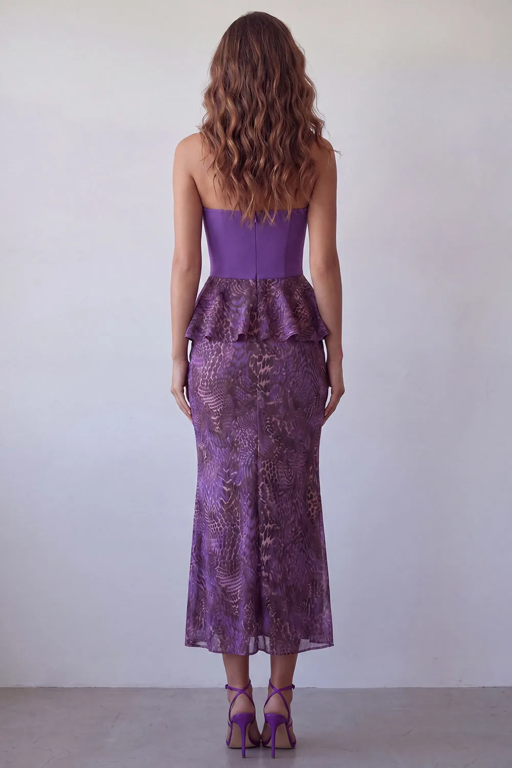 Purple Mermaid Chiffon Strapless Ruffled Midi Formal Dress sold by Zapaka product image thumbnail 2