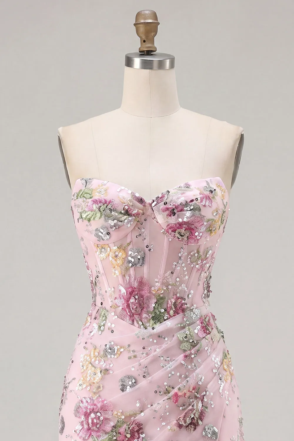 Pink Sweetheart Sheer Corset Bodycon Sequins Floral Homecoming Dress sold by Zapaka product image thumbnail 5