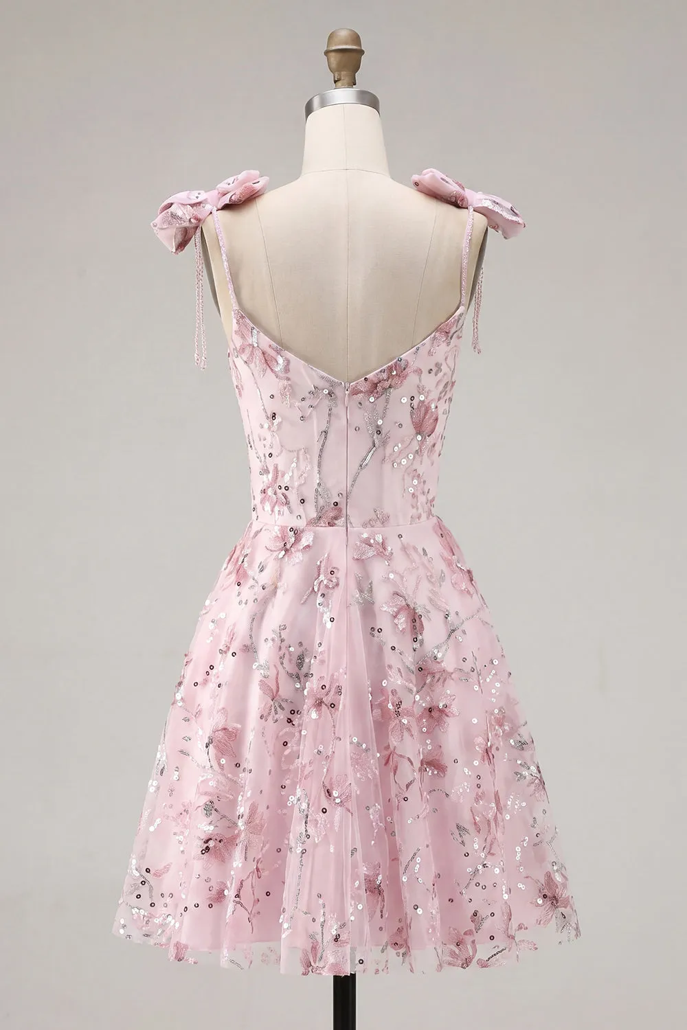 Sparkly Pink A-Line Floral Sequins Homecoming Dress with Bow sold by Zapaka product image thumbnail 2