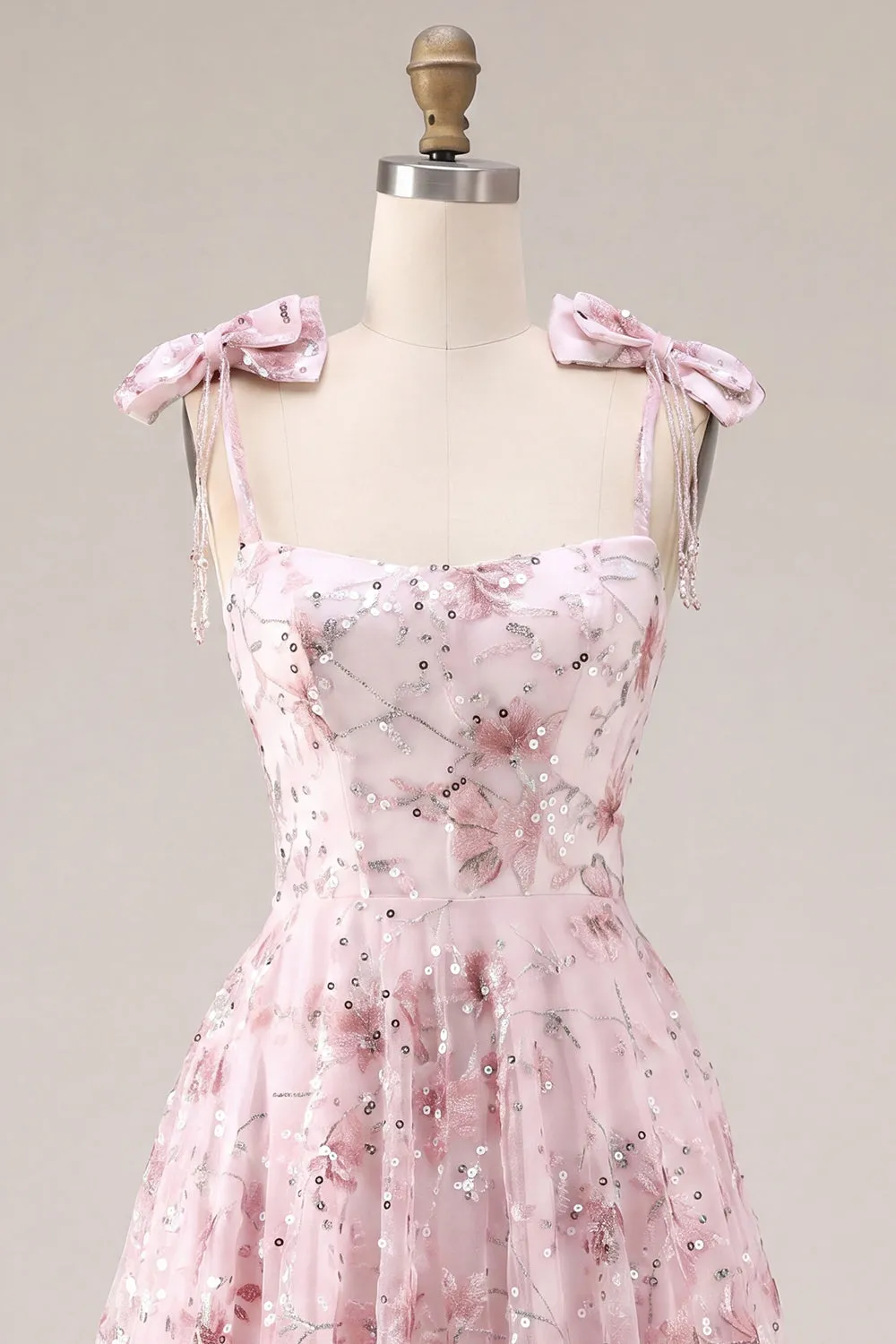 Sparkly Pink A-Line Floral Sequins Homecoming Dress with Bow sold by Zapaka product image thumbnail 5