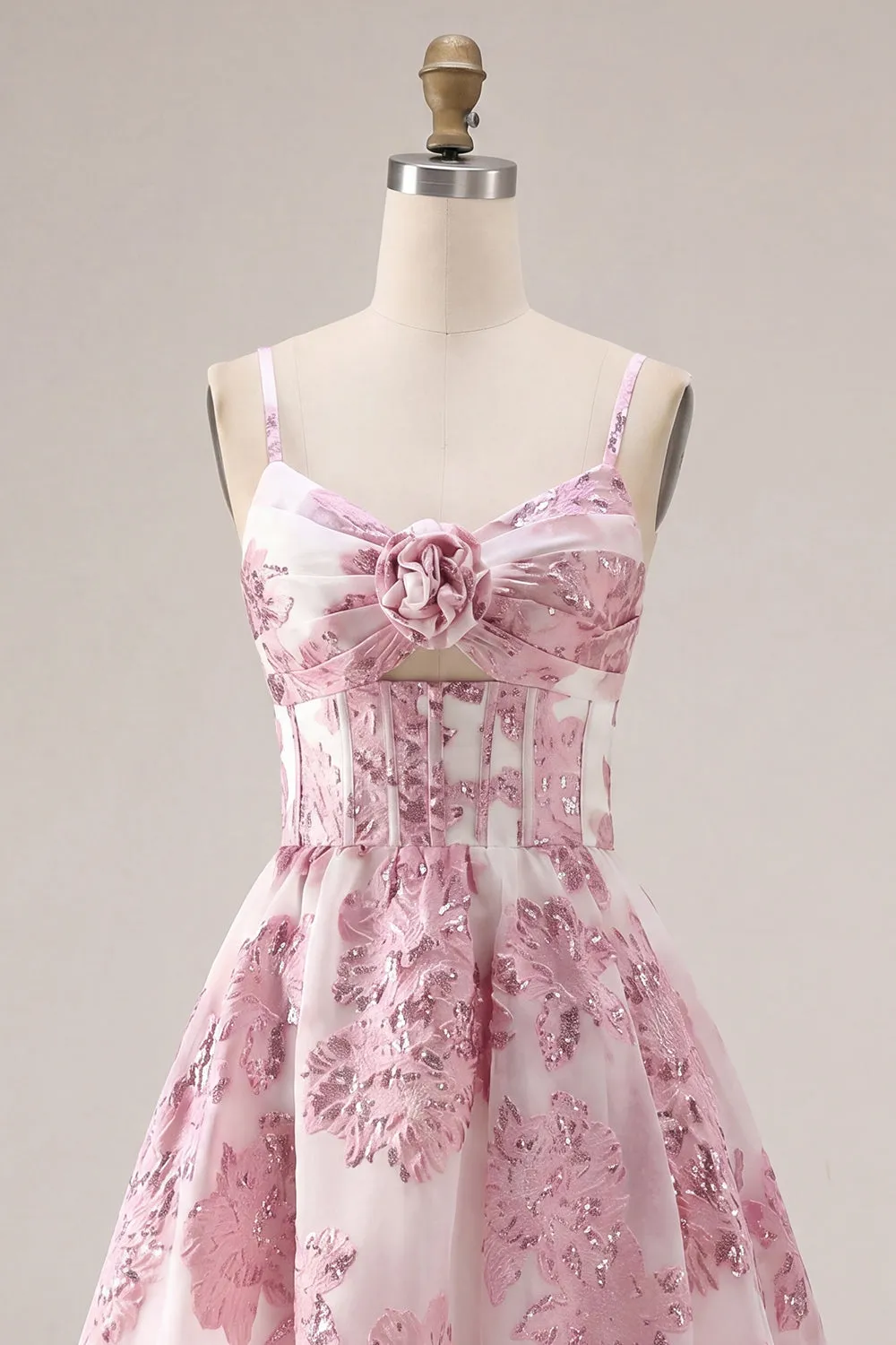 Pink A-Line Corset Ruffled Floral Short Homecoming Dress sold by Zapaka product image thumbnail 5