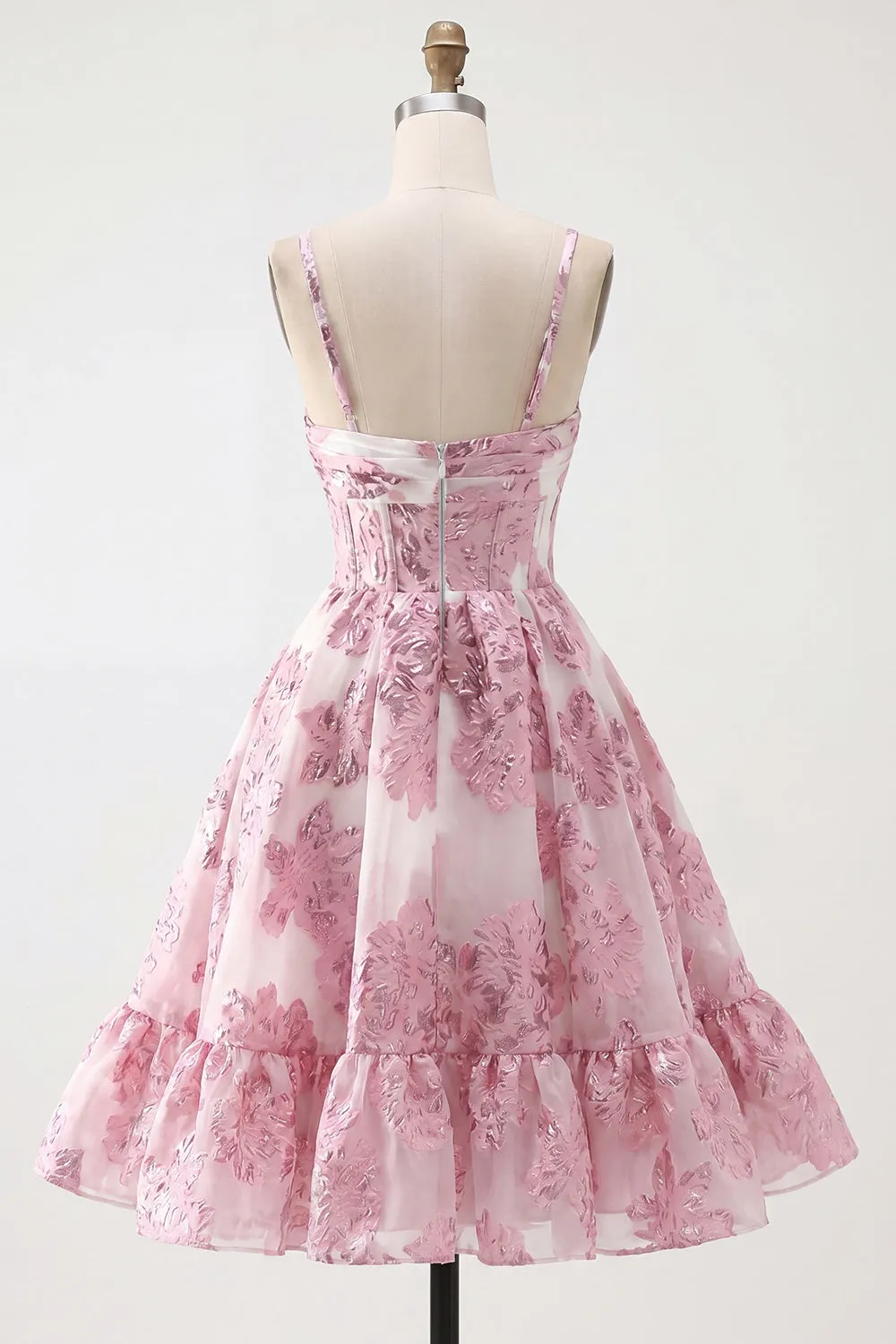 Pink A-Line Corset Ruffled Floral Short Homecoming Dress sold by Zapaka product image thumbnail 2
