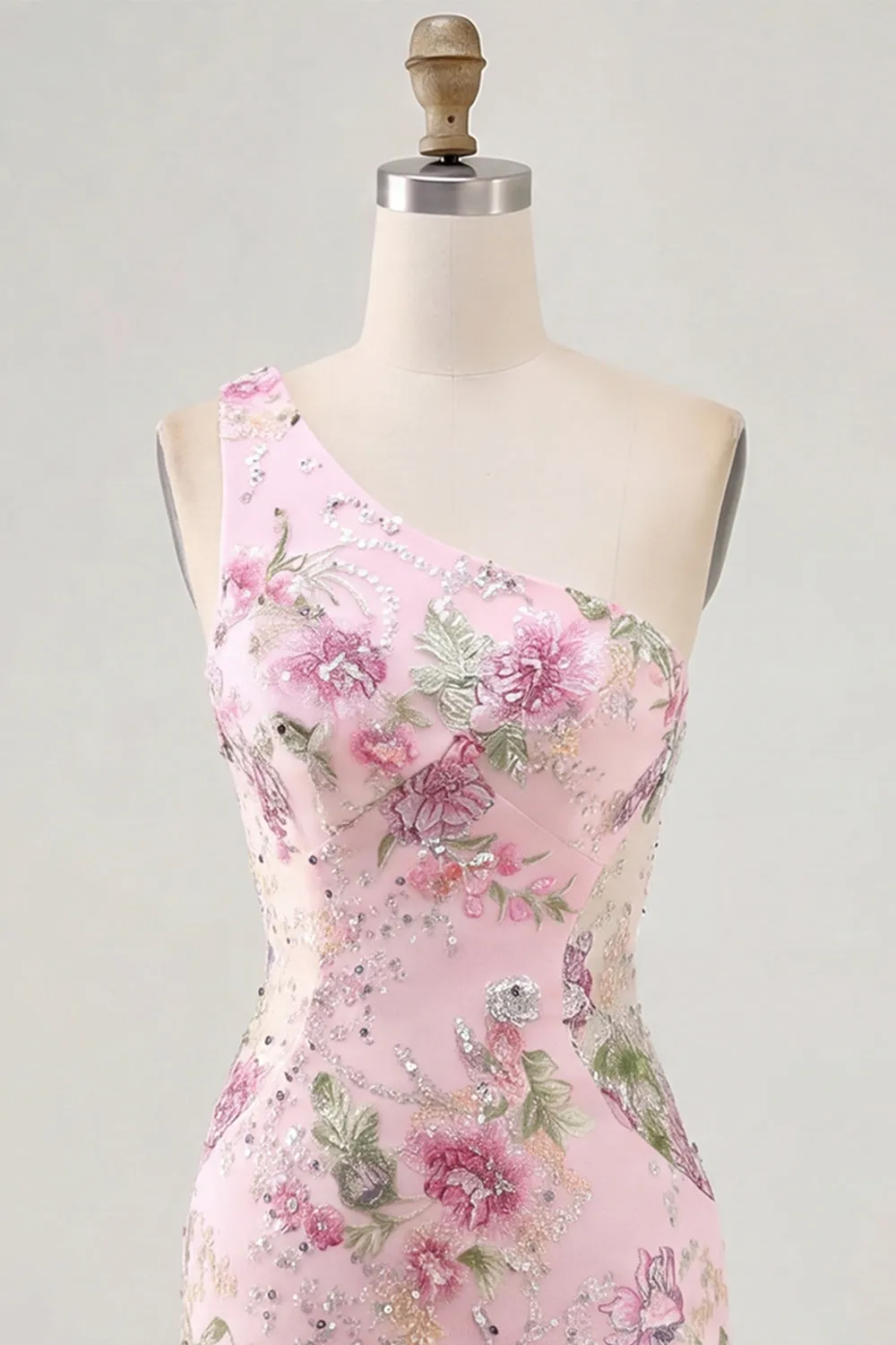 Pink One Shoulder Bodycon Sequins Floral Homecoming Dress sold by Zapaka product image thumbnail 5
