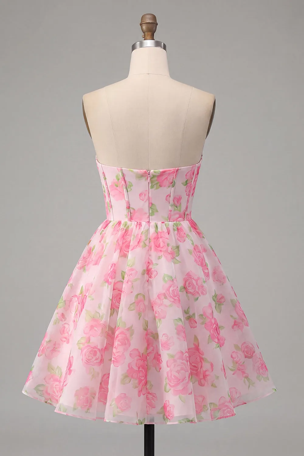 Pink A-Line Strapless Corset Floral Homecoming Dress sold by Zapaka product image thumbnail 2