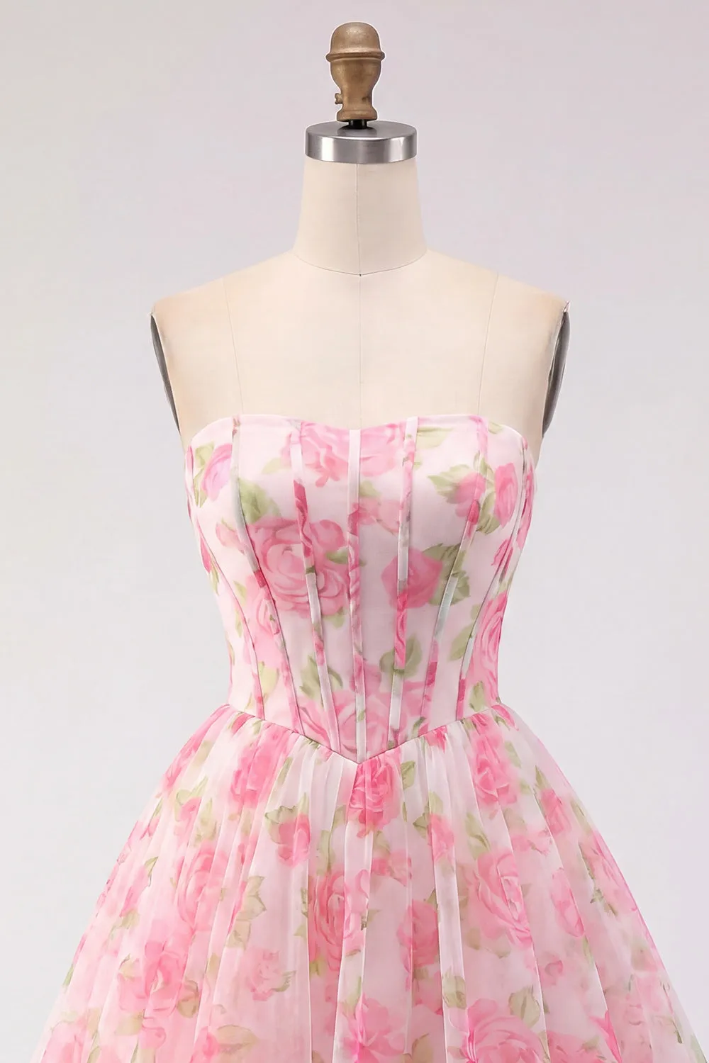 Pink A-Line Strapless Corset Floral Homecoming Dress sold by Zapaka product image thumbnail 5