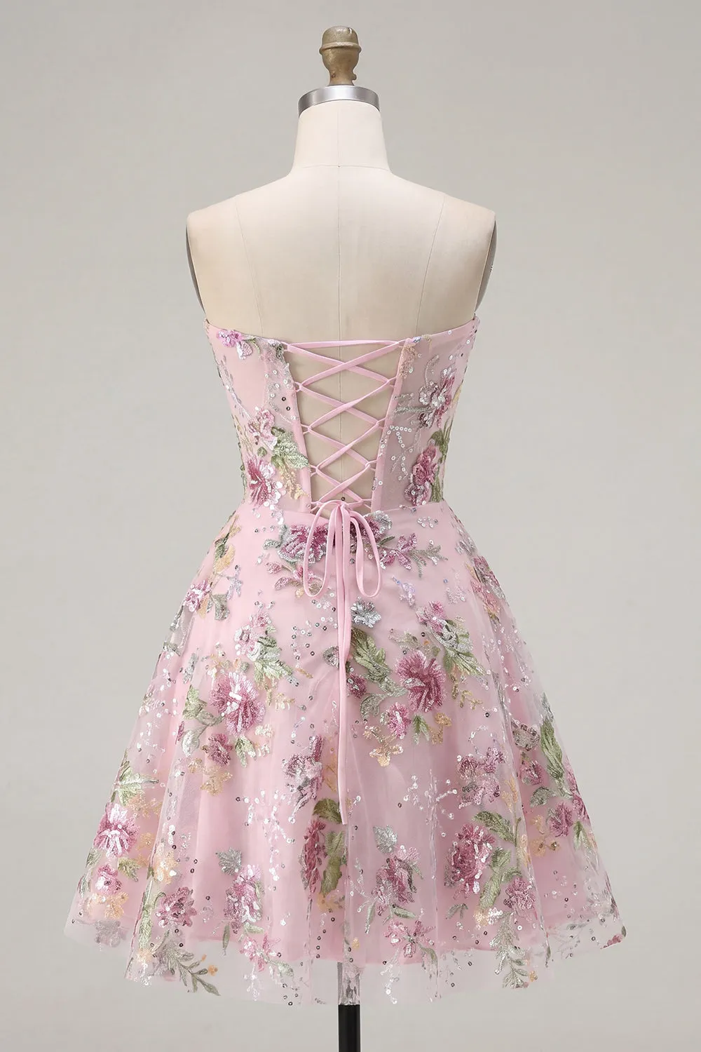 Pink Sweetheart A-Line Corset Sequins Floral Homecoming Dress sold by Zapaka product image thumbnail 2